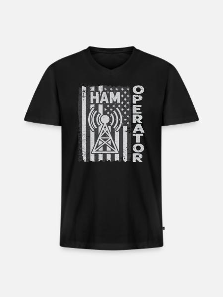 Ham Operator US Flag - Men's Premium Organic T-shirt with V-neck - black