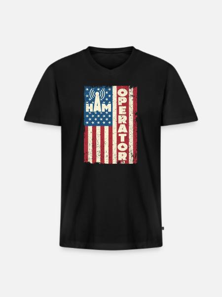 Ham Operator US Flag - Men's Premium Organic T-shirt with V-neck - black