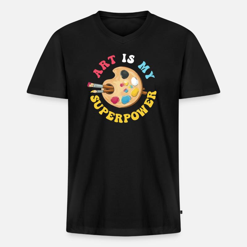 Kunst ist meine Superkraft - Männer Premium Bio T-Shirt mit V-Ausschnitt - Schwarz