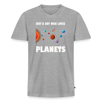 Juste un garçon qui aime les planètes du système solaire - T-shirt encolure en V Premium bio Homme - gris chiné - Devant