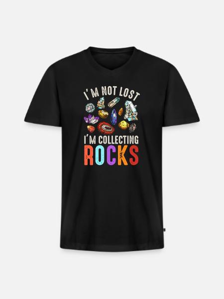 Jeg er ikke fortabt, jeg samler sten Sjov geologi - Premium økologisk T-shirt med V-hals til mænd - sort