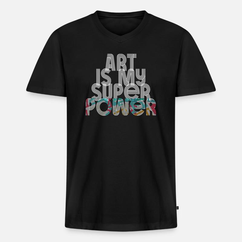 Kunst ist meine Superkraft - Männer Premium Bio T-Shirt mit V-Ausschnitt - Schwarz