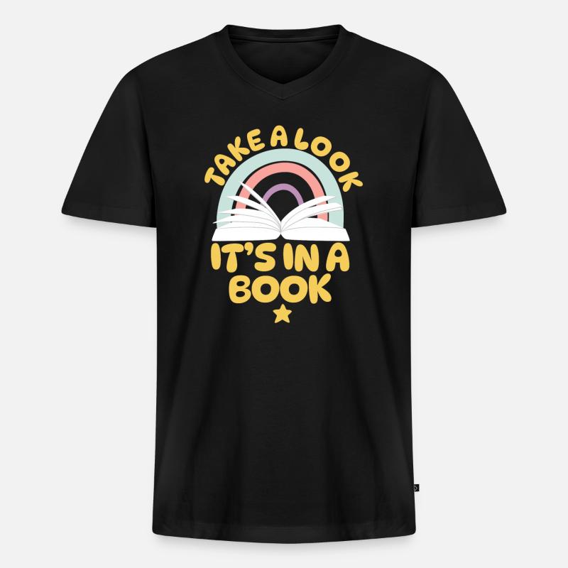 Jetez un coup d’œil C’est dans un rat de bibliothèque de lecture de livre - T-shirt encolure en V Premium bio Homme - noir