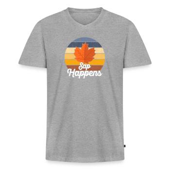 Maple Syrup Tree Tapping Funny Autumn Pancake - Men's Premium Organic T-shirt with V-neck - heather grey - Front
