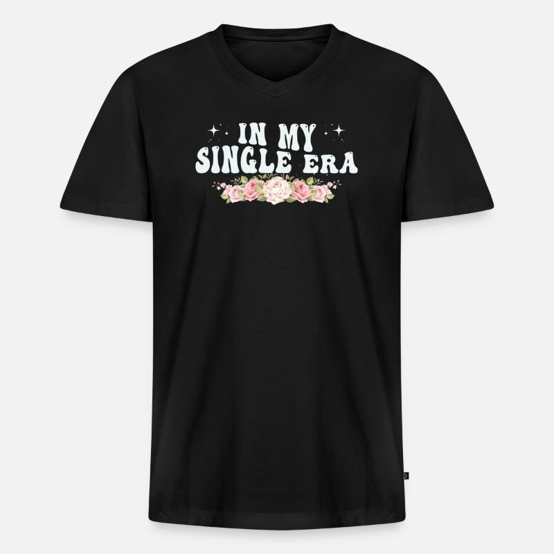 In meiner Single-Ära Lustiges Single-Leben - Männer Premium Bio T-Shirt mit V-Ausschnitt - Schwarz