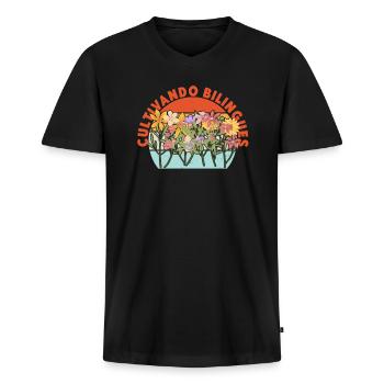 Cultivando Bilingües Spanischlehrer Bekleidung - Männer Premium Bio T-Shirt mit V-Ausschnitt - Schwarz - Vorne - Nico (187cm)