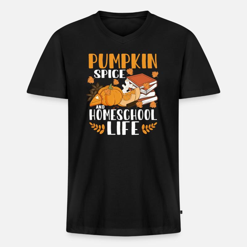Pumpkin Spice Und Homeschool-Leben - Männer Premium Bio T-Shirt mit V-Ausschnitt - Schwarz