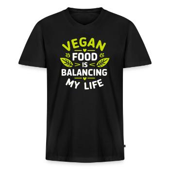 La nourriture végétalienne équilibre ma vie - T-shirt encolure en V Premium bio Homme - noir - Devant - Nico (187cm)