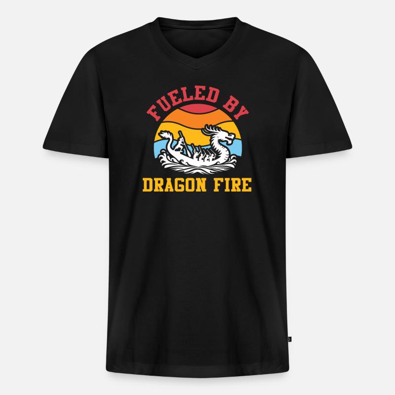 Angetrieben von Drachenfeuer-Drachenboot - Männer Premium Bio T-Shirt mit V-Ausschnitt - Schwarz