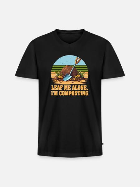 Leaf Me Alone I'm Composting - Men's Premium Organic T-shirt with V-neck - black