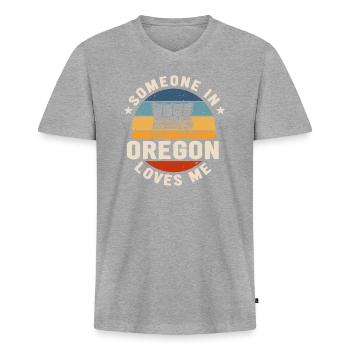 Quelqu’un dans l’Oregon m’aime - T-shirt encolure en V Premium bio Homme - gris chiné - Devant