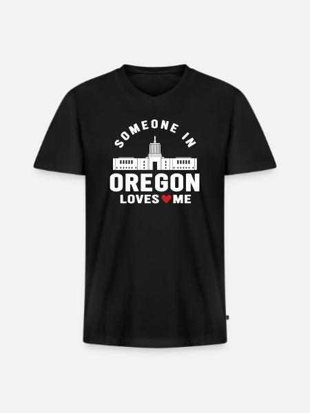 Quelqu’un dans l’Oregon m’aime - T-shirt encolure en V Premium bio Homme - noir