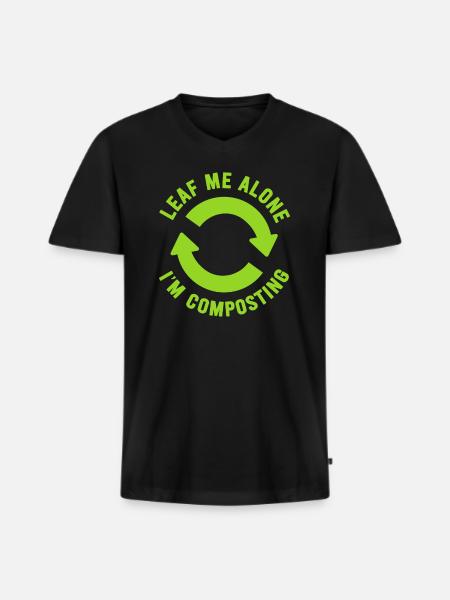Feuille-moi seul je composte - T-shirt encolure en V Premium bio Homme - noir