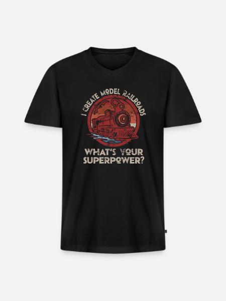 I Create Model Railroads Superpower - Men's Premium Organic T-shirt with V-neck - black