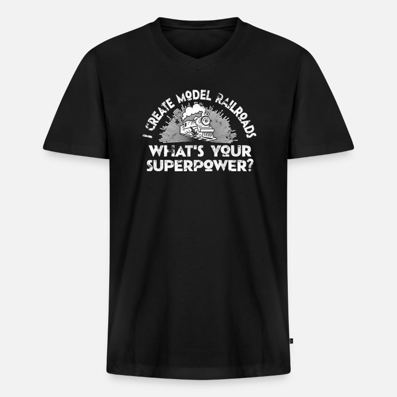 Ich erschaffe Modelleisenbahn-Superkraft - Männer Premium Bio T-Shirt mit V-Ausschnitt - Schwarz