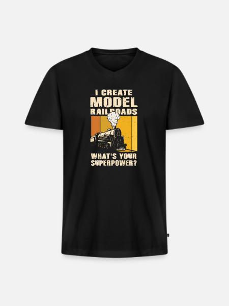 I Create Model Railroads Superpower - Men's Premium Organic T-shirt with V-neck - black