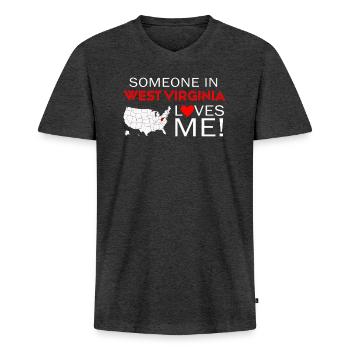 Someone In West Virginia Loves Me - Men's Premium Organic T-shirt with V-neck - heather anthracite - Front - Nico (187cm)