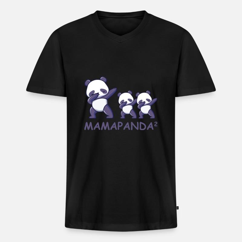 Schwanger werdene Mutter Zwillinge Panda - Männer Premium Bio T-Shirt mit V-Ausschnitt - Schwarz