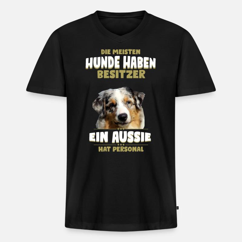 Australian Shepherd Tshirt - Aussie Shirt - Männer Premium Bio T-Shirt mit V-Ausschnitt - Schwarz