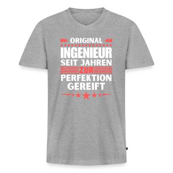 Zur Perfektion gereifter Ingenieur - Männer Premium Bio T-Shirt mit V-Ausschnitt - Grau meliert - Vorne