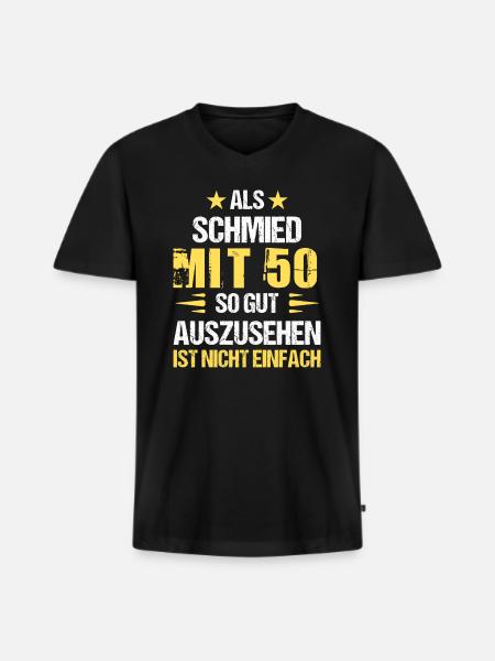 At 50 handsome blacksmith - Men's Premium Organic T-shirt with V-neck - black