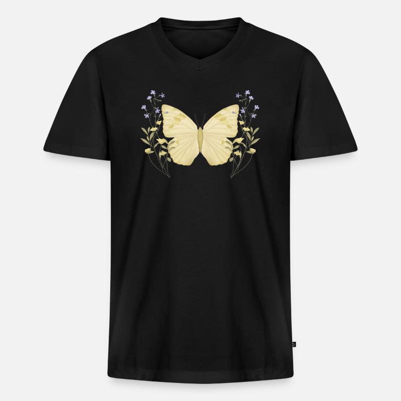Schmetterling mit Blumen - Männer Premium Bio T-Shirt mit V-Ausschnitt - Schwarz