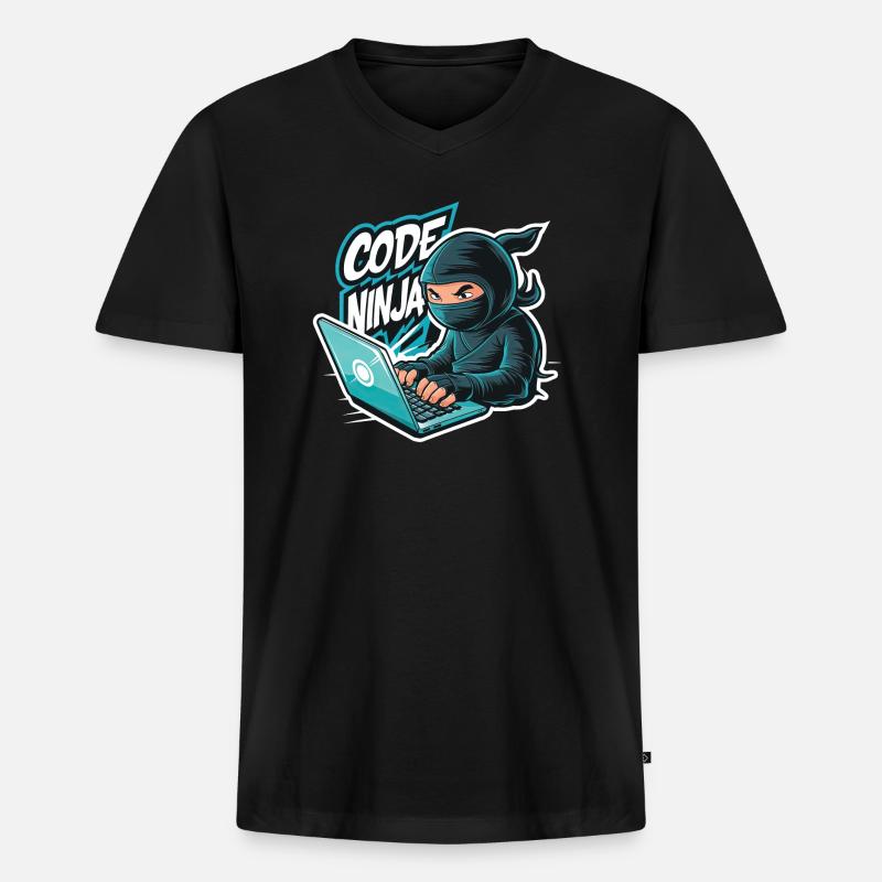 Code Ninja Programmierer Software Entwickler - Männer Premium Bio T-Shirt mit V-Ausschnitt - Schwarz
