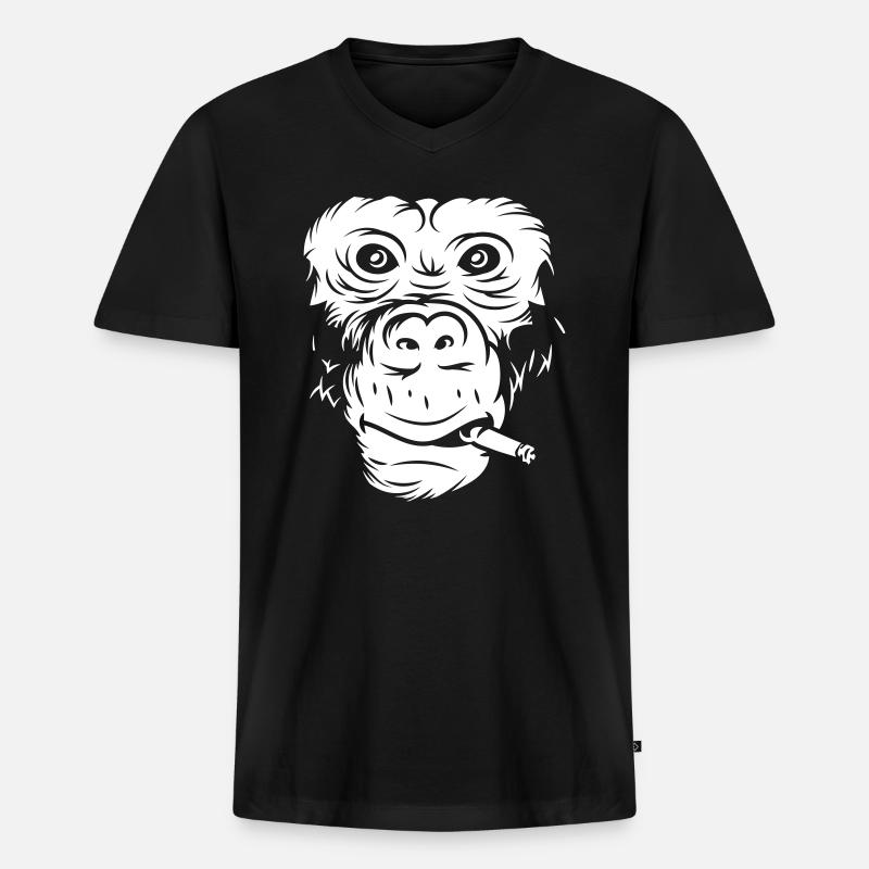 Cooles Affengesicht mit Zigarette - Männer Premium Bio T-Shirt mit V-Ausschnitt - Schwarz