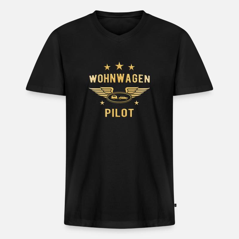 Wohnwagen Pilot Emblem Abzeichen - Männer Premium Bio T-Shirt mit V-Ausschnitt - Schwarz