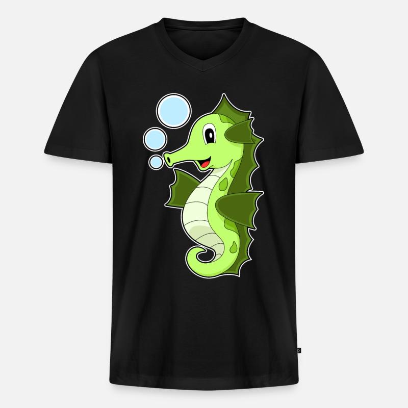 Seepferdchen - Männer Premium Bio T-Shirt mit V-Ausschnitt - Schwarz
