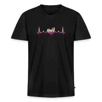 Lesbisch Lesbian Pride LGBT Pride Herzschlag - Männer Premium Bio T-Shirt mit V-Ausschnitt - Schwarz - Vorne - Nico (187cm)