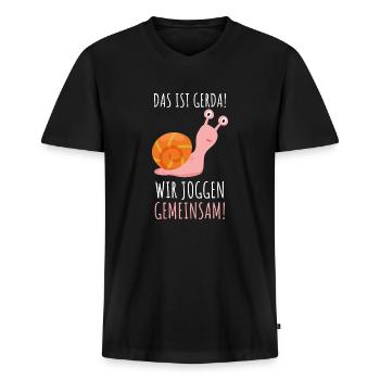 Das ist Gerda wir joggen gemeinsam Schnecke Laufen - Männer Premium Bio T-Shirt mit V-Ausschnitt - Schwarz - Vorne - Nico (187cm)