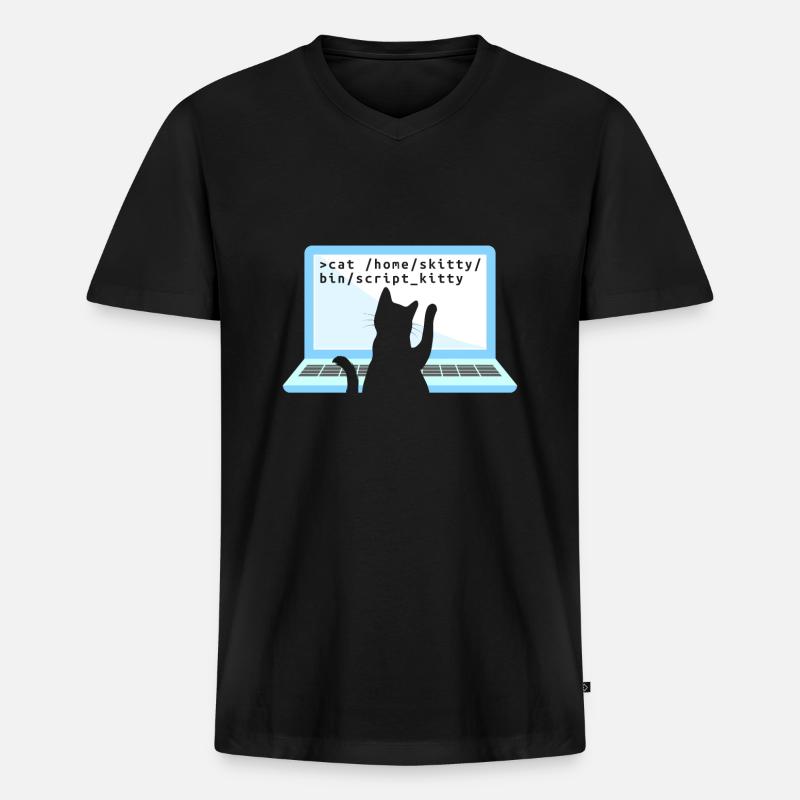 Katze als Programmierer Coder Katzenbesitzer - Männer Premium Bio T-Shirt mit V-Ausschnitt - Schwarz