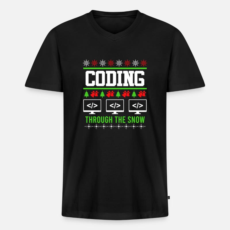 Programmeur Noël Ugly Christmas Coding - T-shirt encolure en V Premium bio Homme - noir
