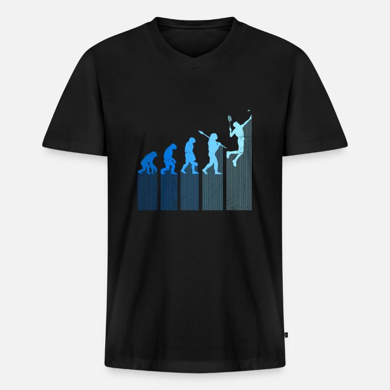 Badmintonspieler Evolution Affe Mensch Entwicklung - Männer Premium Bio T-Shirt mit V-Ausschnitt - Schwarz