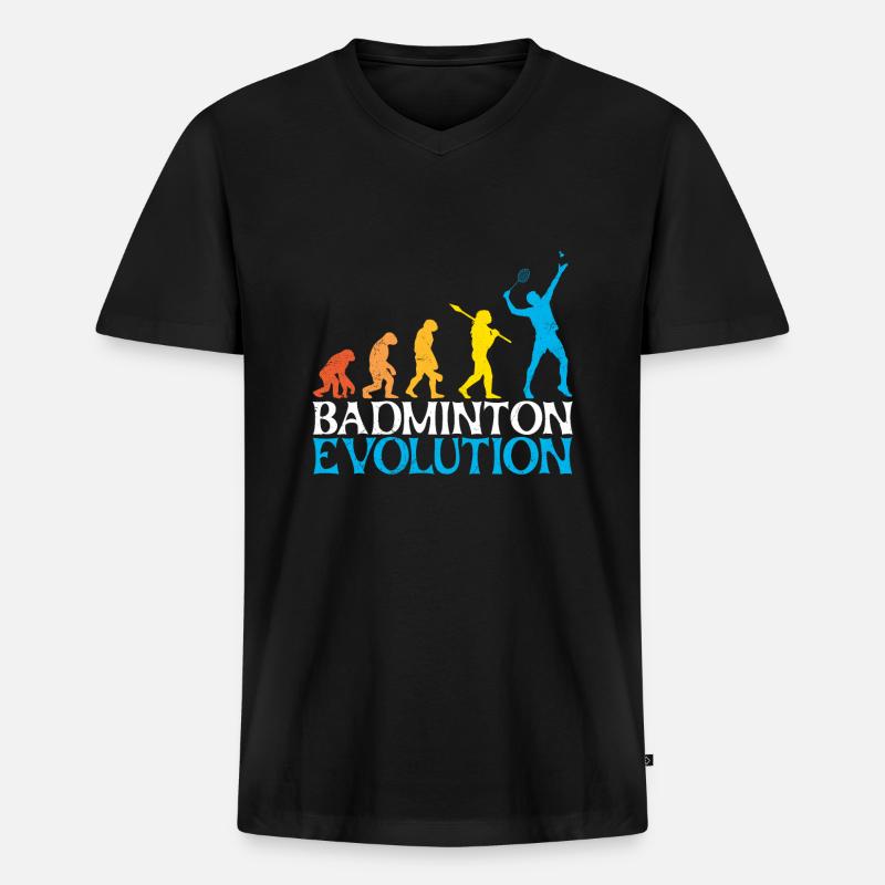 Badminton Evolution Affe Badmintonspieler - Männer Premium Bio T-Shirt mit V-Ausschnitt - Schwarz