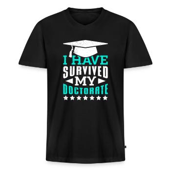J’ai survécu à ma thèse de doctorat Doctorat - T-shirt encolure en V Premium bio Homme - noir - Devant - Nico (187cm)