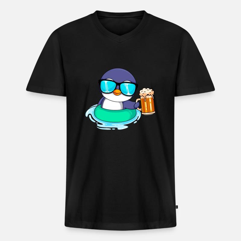 Sommer Pinguin Bier Biertrinker Männer - Männer Premium Bio T-Shirt mit V-Ausschnitt - Schwarz