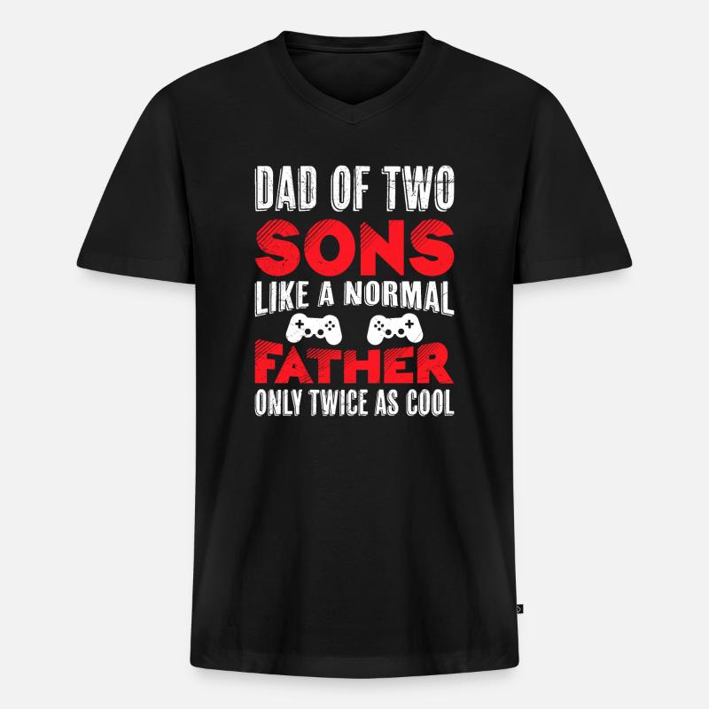 Papa 2 Söhne 2 Kinder - Männer Premium Bio T-Shirt mit V-Ausschnitt - Schwarz