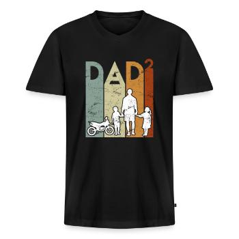 Zweifacher Papa Motorrad Vater Papa 2 Kinder - Männer Premium Bio T-Shirt mit V-Ausschnitt - Schwarz - Vorne - Nico (187cm)