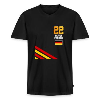 Sauftrikot Deutschland Oliver Promill - Männer Premium Bio T-Shirt mit V-Ausschnitt - Schwarz - Vorne - Nico (187cm)