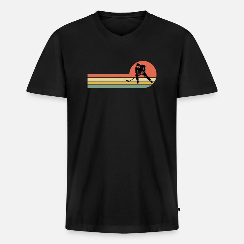 Retro Eishockey - Männer Premium Bio T-Shirt mit V-Ausschnitt - Schwarz