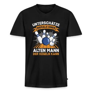 Kegeln Kegler Alter Mann Kegel Kegelclub Kegeltour - Männer Premium Bio T-Shirt mit V-Ausschnitt - Schwarz - Vorne - Nico (187cm)