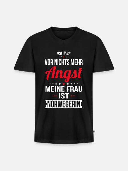 Min kone er norsk - humor gaveide - Premium økologisk T-skjorte med V-hals for menn - svart