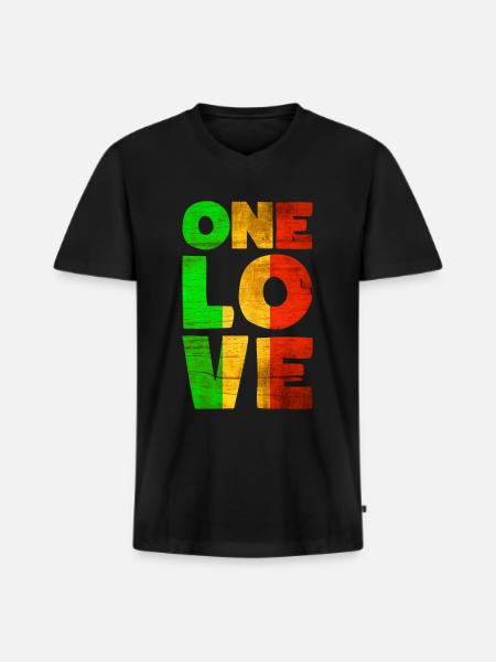 Rastafari EN KÄRLEK Reggae Stil - Ekologisk premium-T-shirt med V-ringning herr - svart