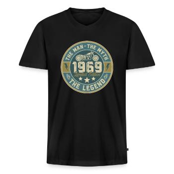 1969 Vintage Man mythe legende motorfiets Biker - Mannen Premium Bio T-shirt met V-hals - zwart - Voor - Nico (187cm)