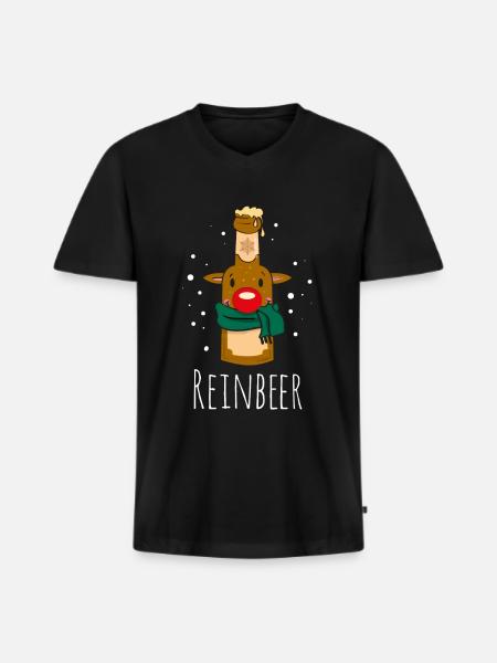 Funny Reindeer Christmas Party Shirt - CROP - Men's Premium Organic T-shirt with V-neck - black