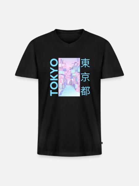 Tokyo Japan, Blue - Men's Premium Organic T-shirt with V-neck - black