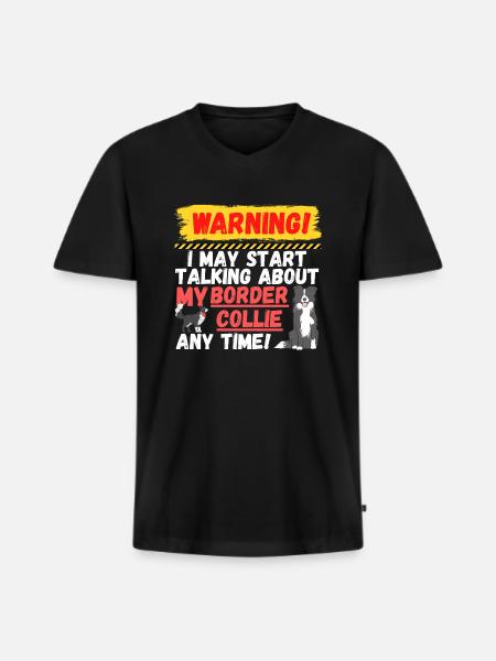 Warning Border Collie - Men's Premium Organic T-shirt with V-neck - black