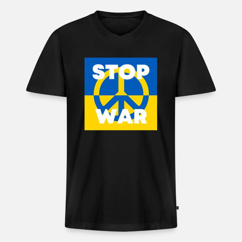 Stop War Ukraine - Männer Premium Bio T-Shirt mit V-Ausschnitt - Schwarz